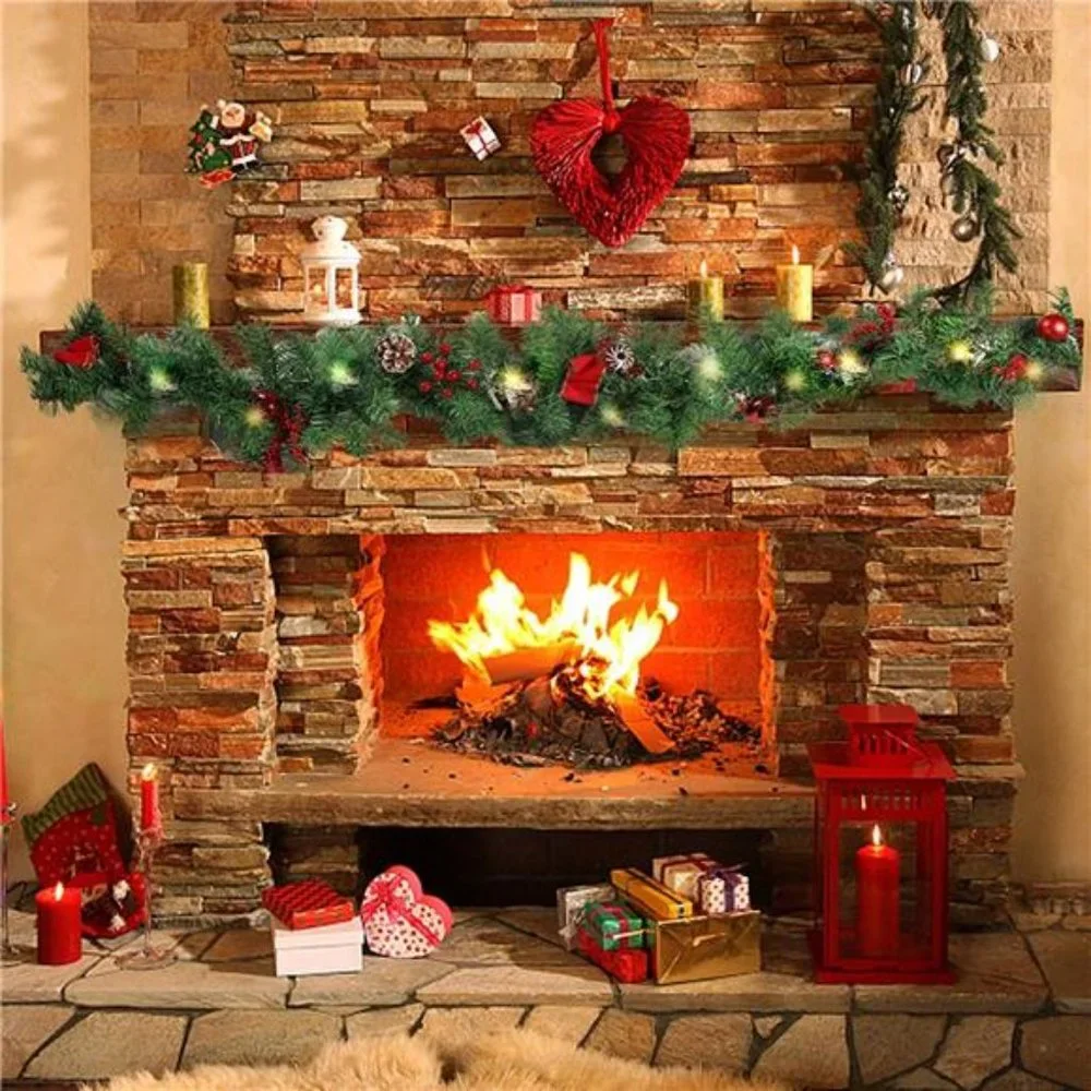 9 FT LED Christmas Garland with Pinecones Red Berries Bows Christmas Balls
